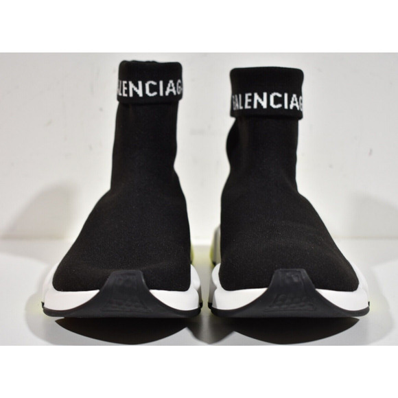 Balenciaga Mens Sock Speed Black White Yellow Logo Cuffed High Top Sneaker 43 10 - Picture 6 of 11